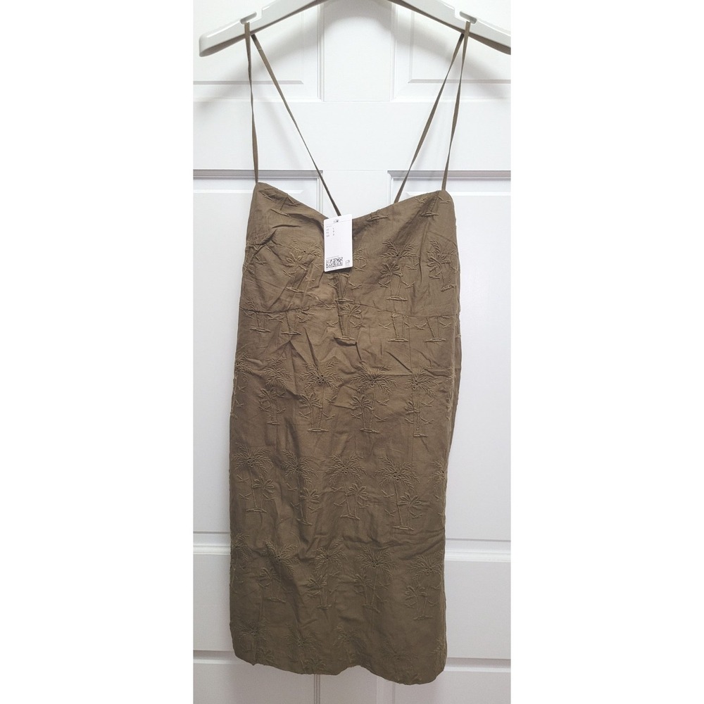 H&M Women's Embroidered Palm Trees Eyelet Strappy Mini Dress - Brown - L